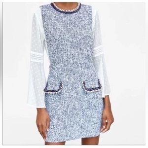 ZARA blue tweed pinafore dress